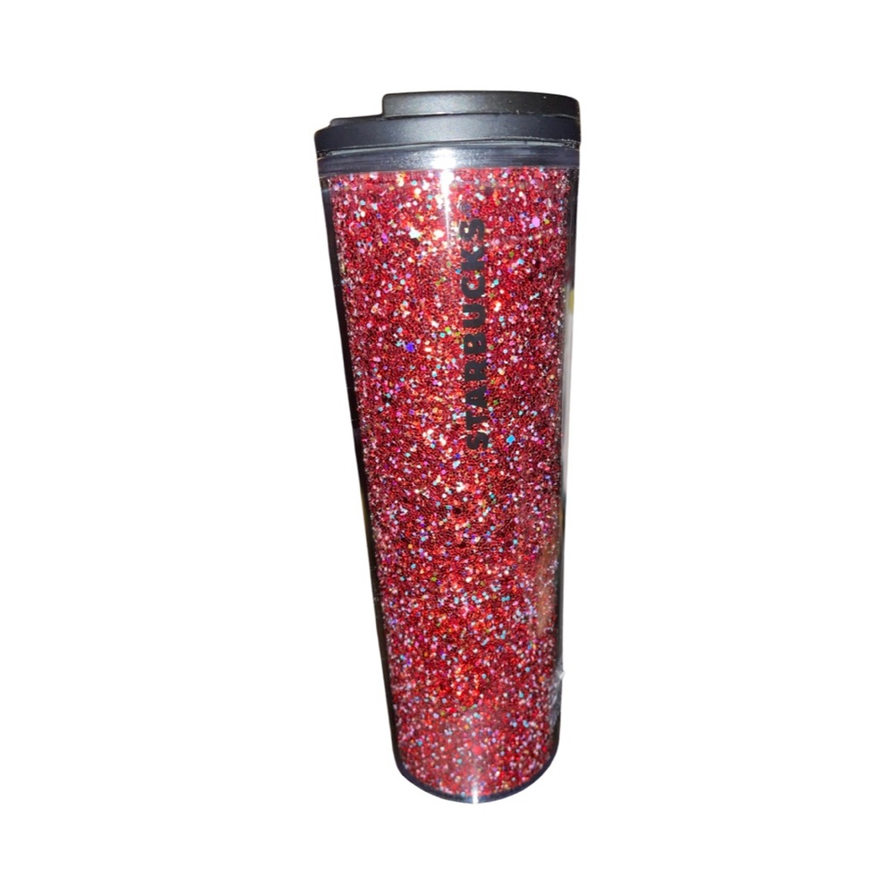 Starbucks Red Glitter Insulated Travel Tumbler with Black Lid 16 oz